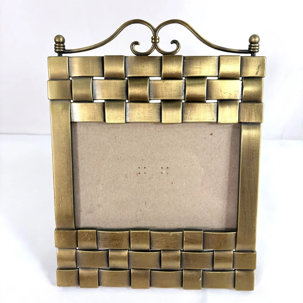 Burnes Picture Frame Brass Woven Metal Vintage 1998 Scroll‎ Top 5x3.5 Photo